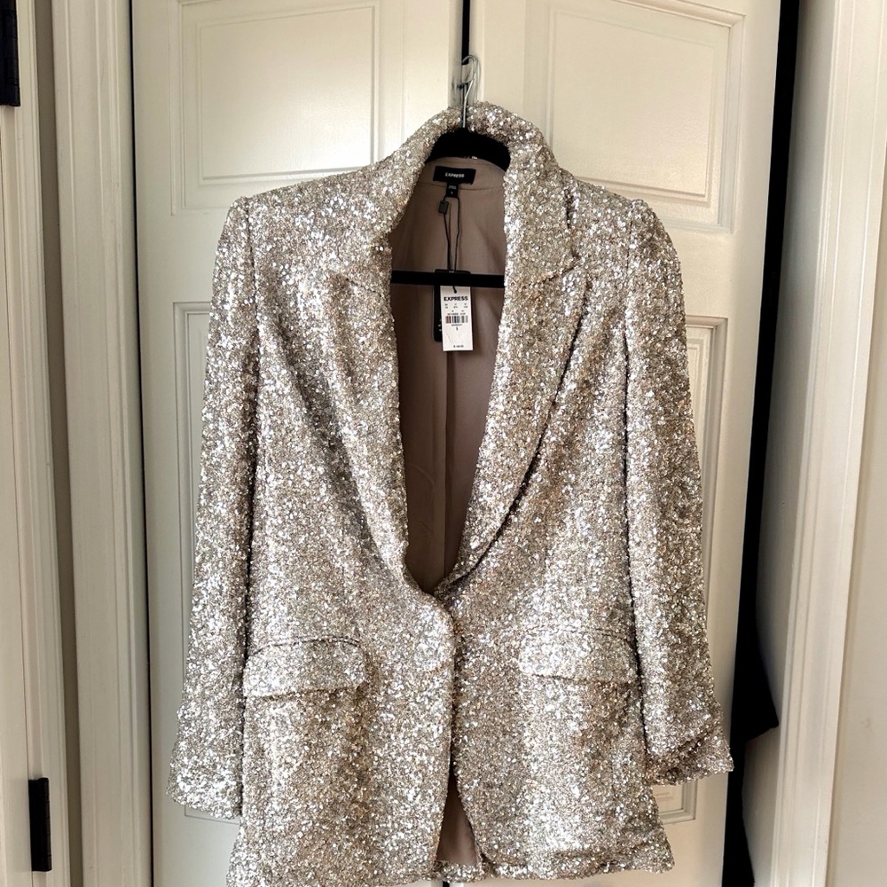 Express Silver Sequin Blazer Jacket